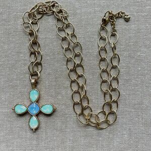 Brighton Versailles Mercury Blue & Green Crystal Necklace Gold Tone